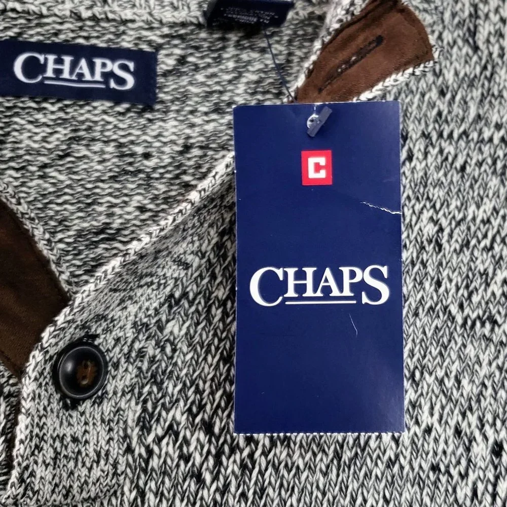 NWT Chaps Twist‎ Knit Mock Neck Sweater Men Two Tone Patch Elbow Preppy  XL